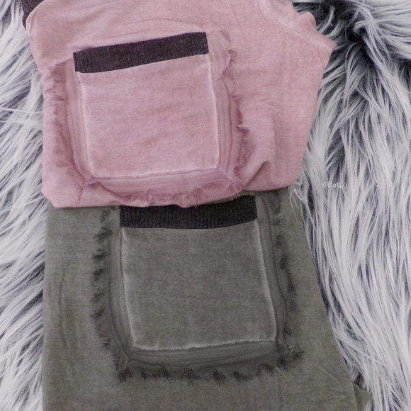 SALE Olive Pocket Tee Mineral Wash V-neck Top - Picture 5 of 5